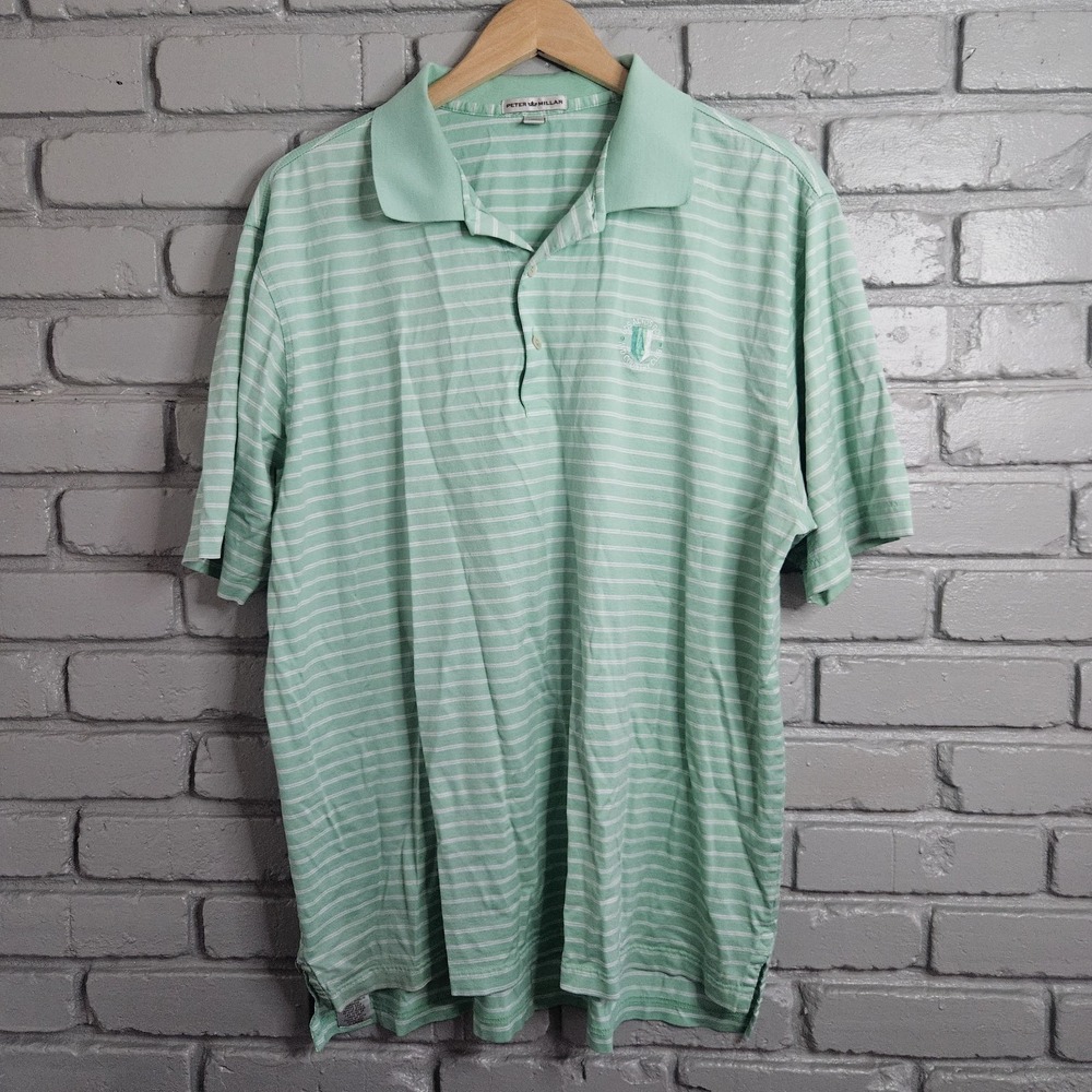 Peter‎ Millar Mens Polo Shirt Extra Large Green Striped Golf Cotton Preppy